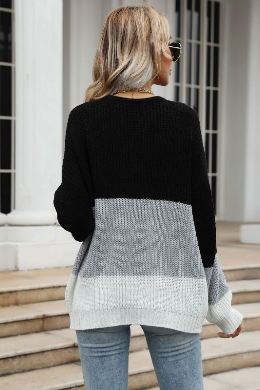 Perfee Color Block Long Sleeve Chunky Knit Sweater-Angel Casuals