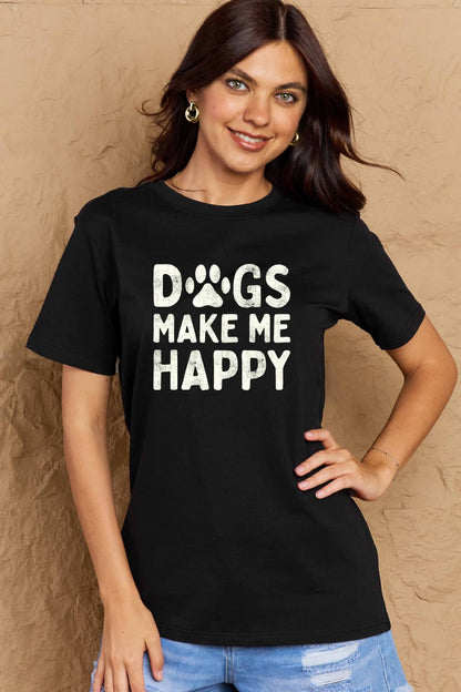 Simply Love Full Size DOGS MAKE ME HAPPY Graphic Cotton T-Shirt-Angel Casuals