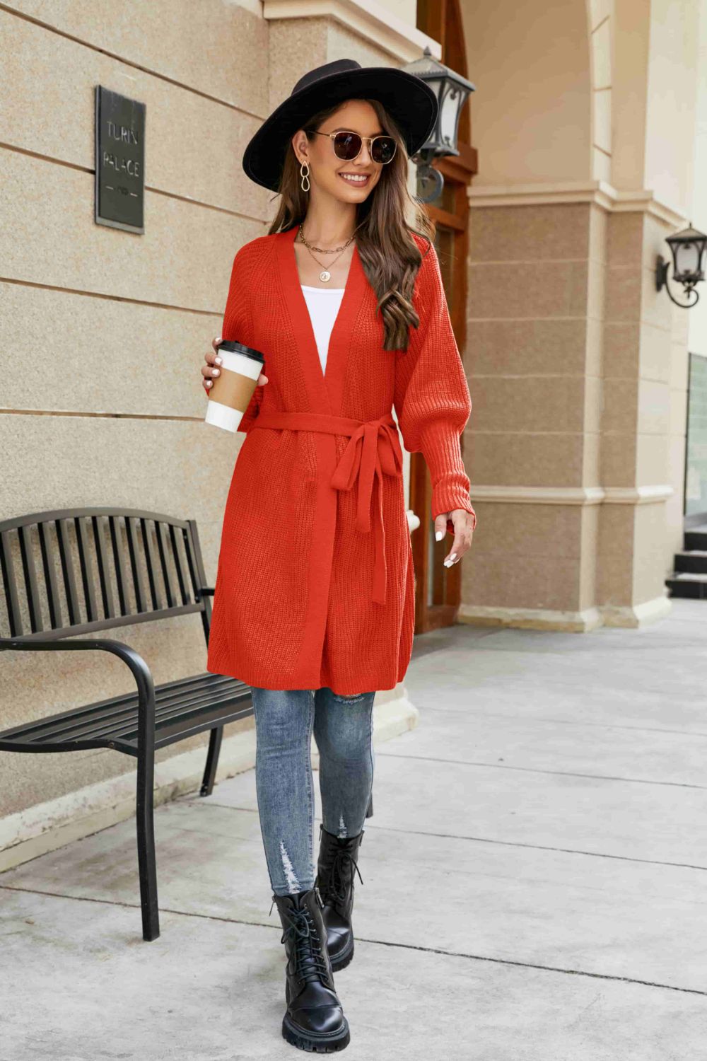 Open Front Lantern Sleeve Cardigan-Angel Casuals