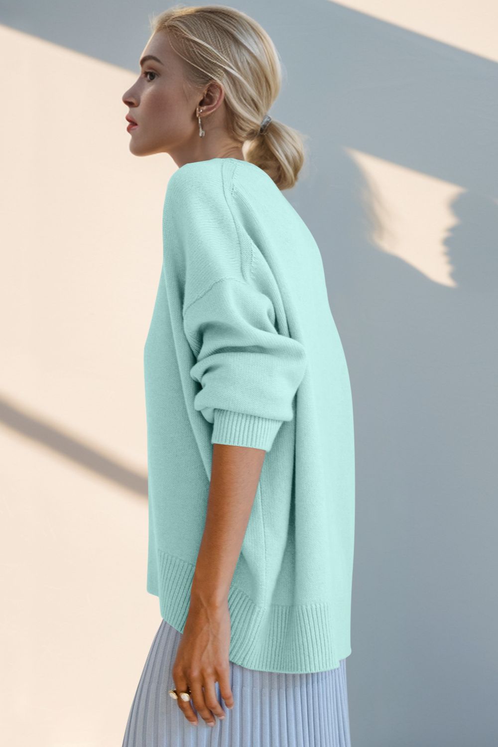 Basic Bae Round Neck Dropped Shoulder Sweater-Angel Casuals