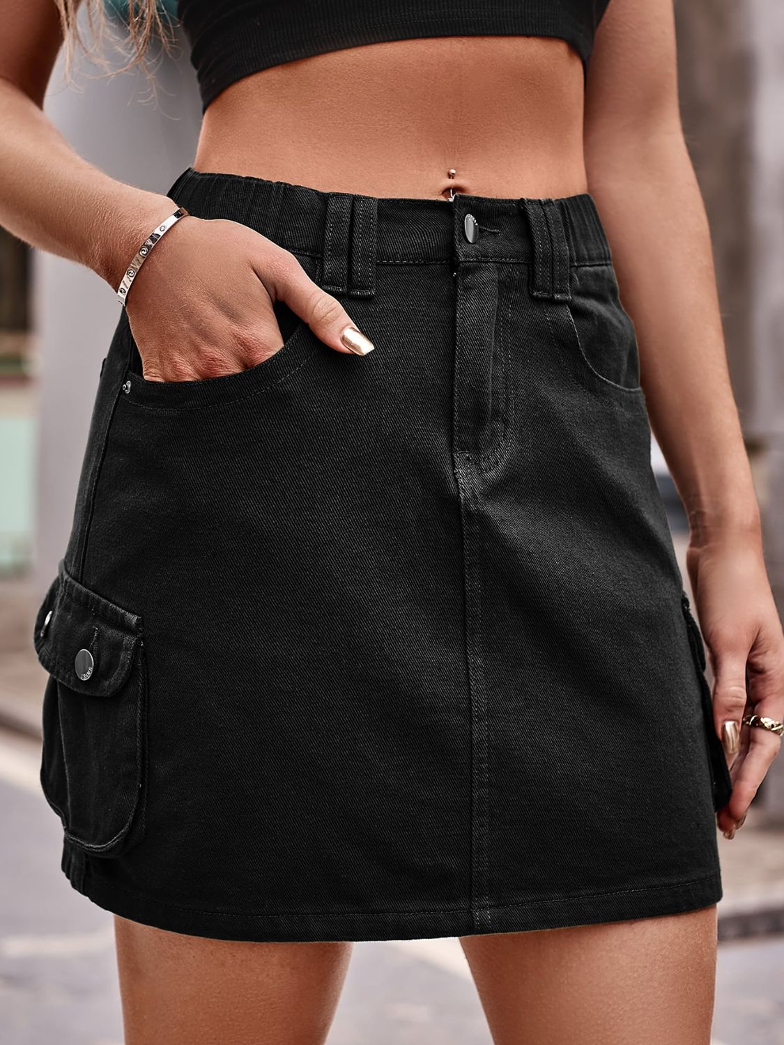 Denim Mini Skirt with Pockets-Angel Casuals