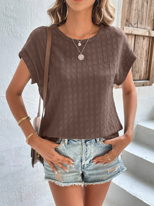 Textured Round Neck Short Sleeve Top-Angel Casuals