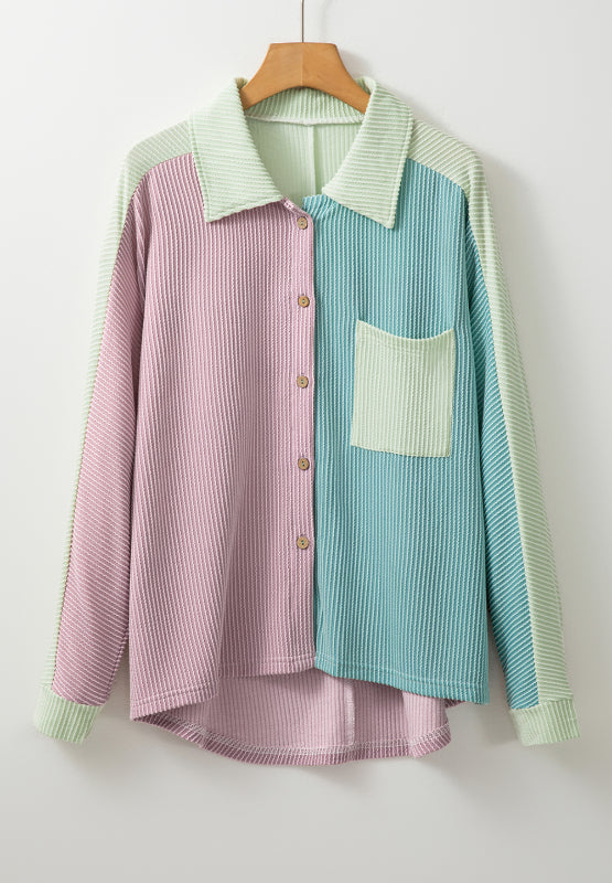 Color Block Corded Button Up Shacket-Angel Casuals