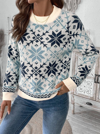 Perfee Graphic Round Neck Long Sleeve Sweater-Angel Casuals