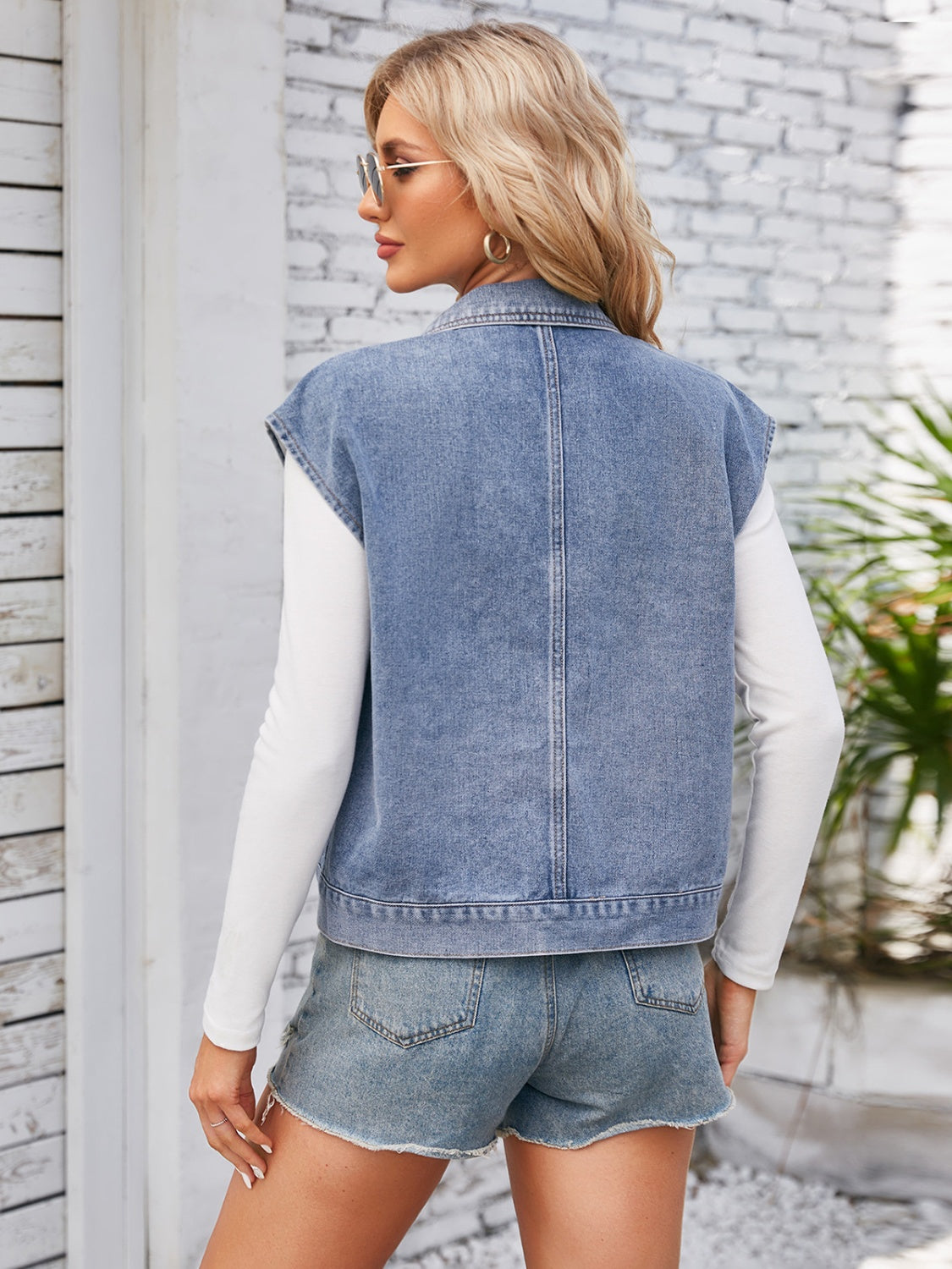 Cap Sleeve Denim Jacket with Pockets-Angel Casuals