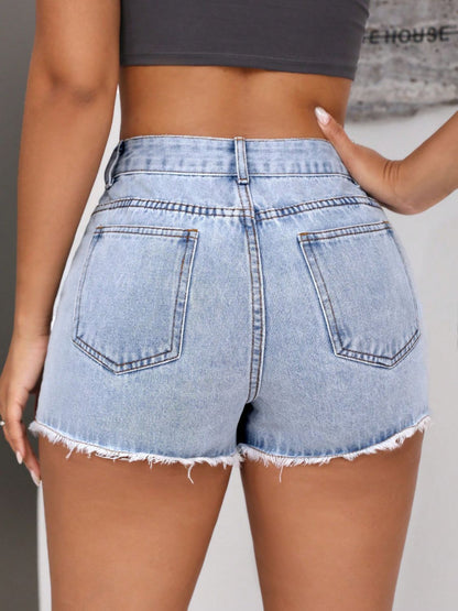 Raw Hem Pocketed Denim Shorts-Angel Casuals