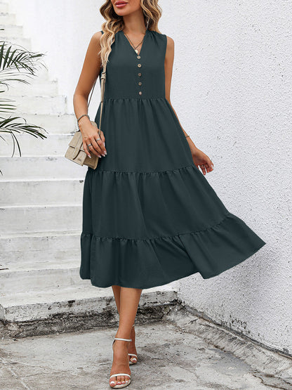 V-Neck Sleeveless Tiered Dress-Angel Casuals