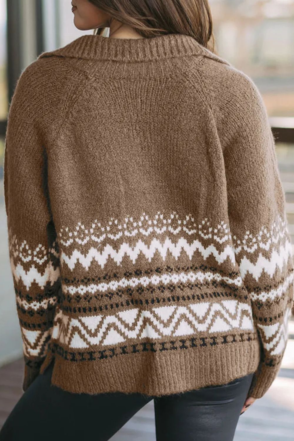 Zip Up Long Sleeve Geometric Cardigan-Angel Casuals