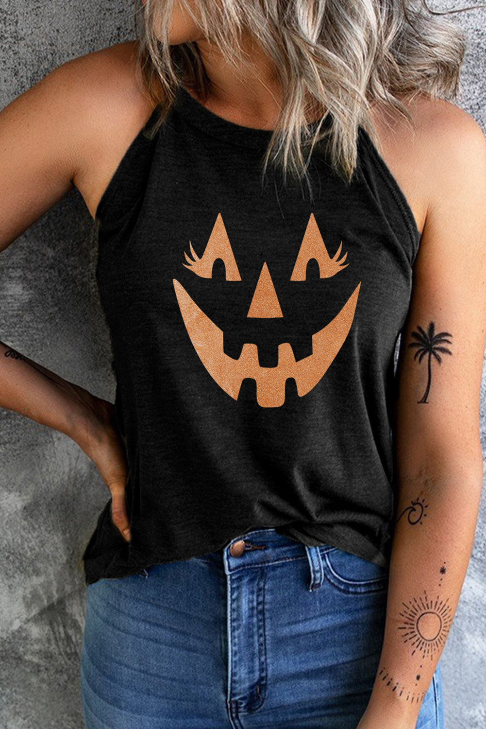 Round Neck Jack-O'-Lantern Graphic Tank Top-Angel Casuals