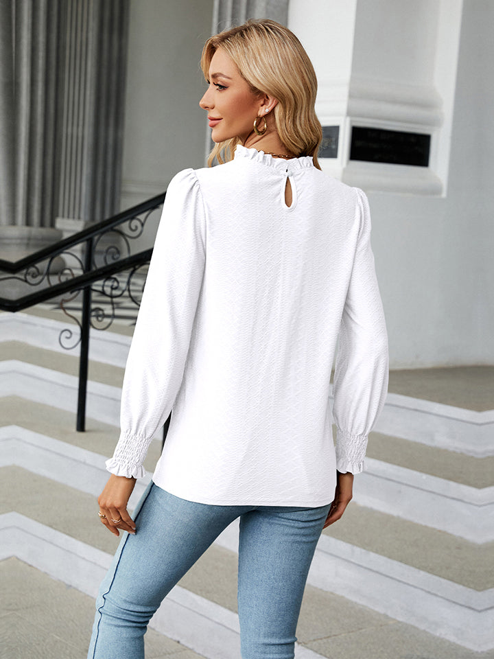 Round Neck Flounce Sleeve Blouse-Angel Casuals