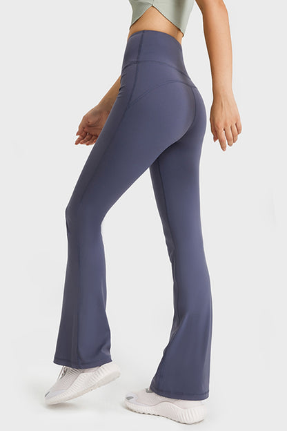 Elastic Waist Flare Yoga Pants-Angel Casuals