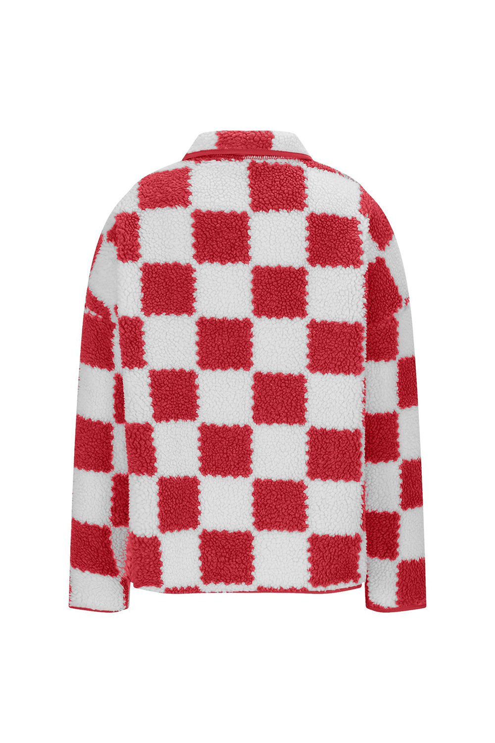 Checkered Snap Down Long Sleeve Teddy Jacket-Angel Casuals