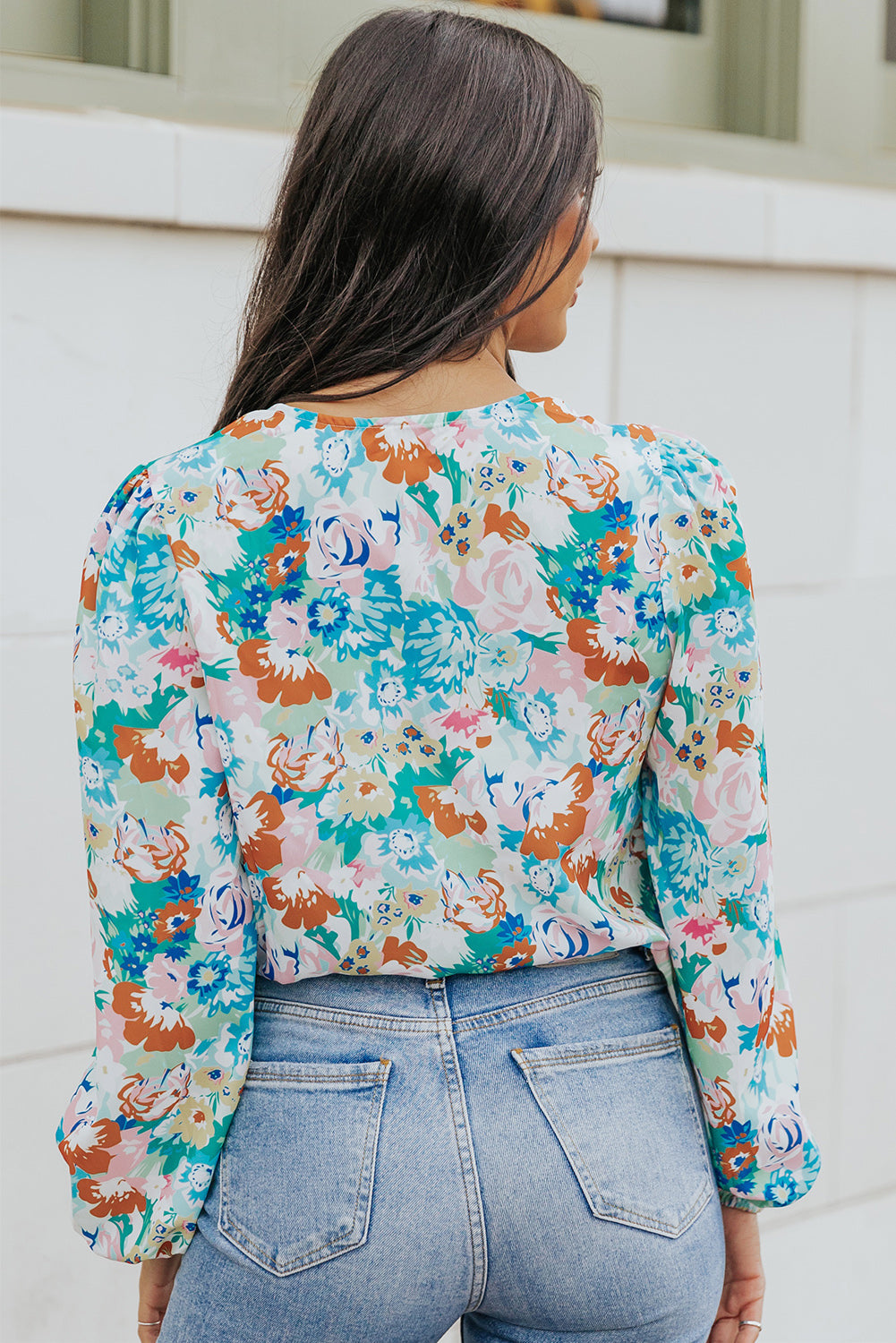 Floral Long Balloon Sleeve Bodysuit-Angel Casuals