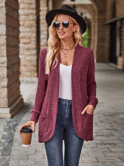 Open Front Cardigan with Pockets-Angel Casuals