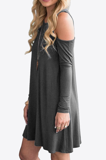 Cold-Shoulder Long Sleeve Round Neck Dress-Angel Casuals