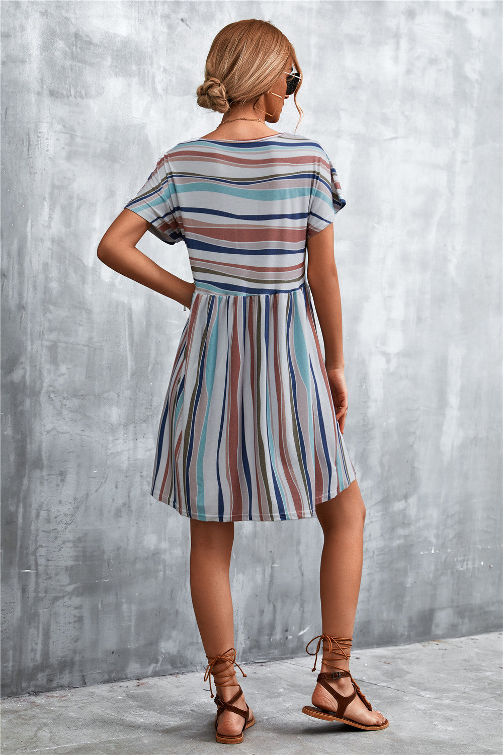 Striped Round Neck Dress-Angel Casuals