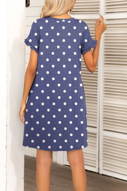 Flounce Sleeve Round Neck Dress with Pockets-Angel Casuals