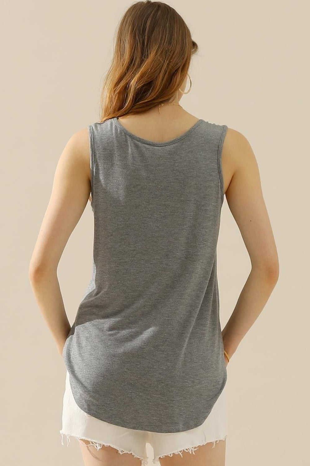 Ninexis Full Size V-Neck Curved Hem Tank-Angel Casuals