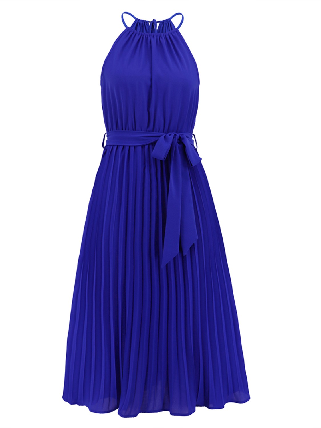 Pleated Spaghetti Strap Tie Waist Midi Dress-Angel Casuals