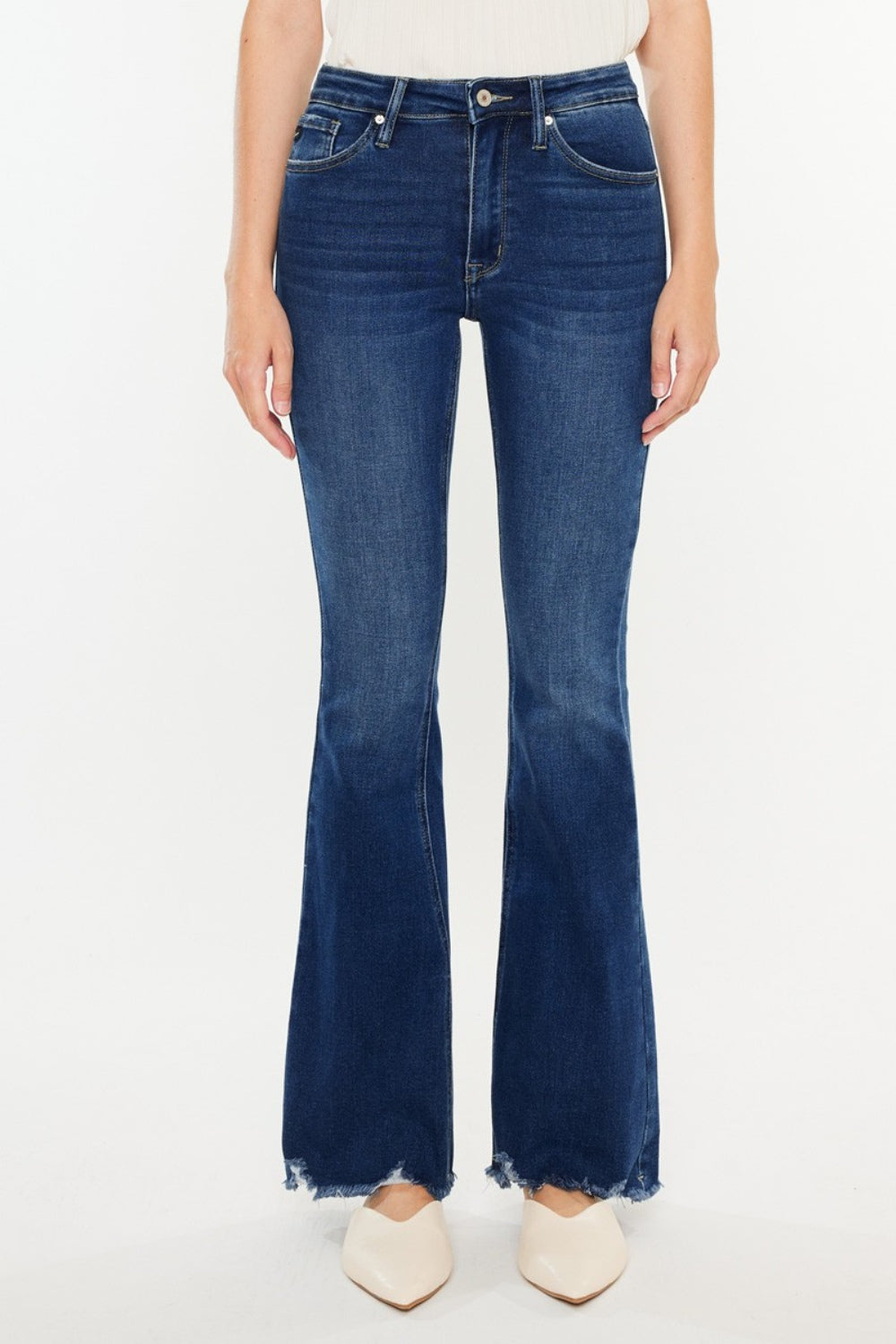 Kancan Cat's Whiskers Raw Hem Flare Jeans-Angel Casuals