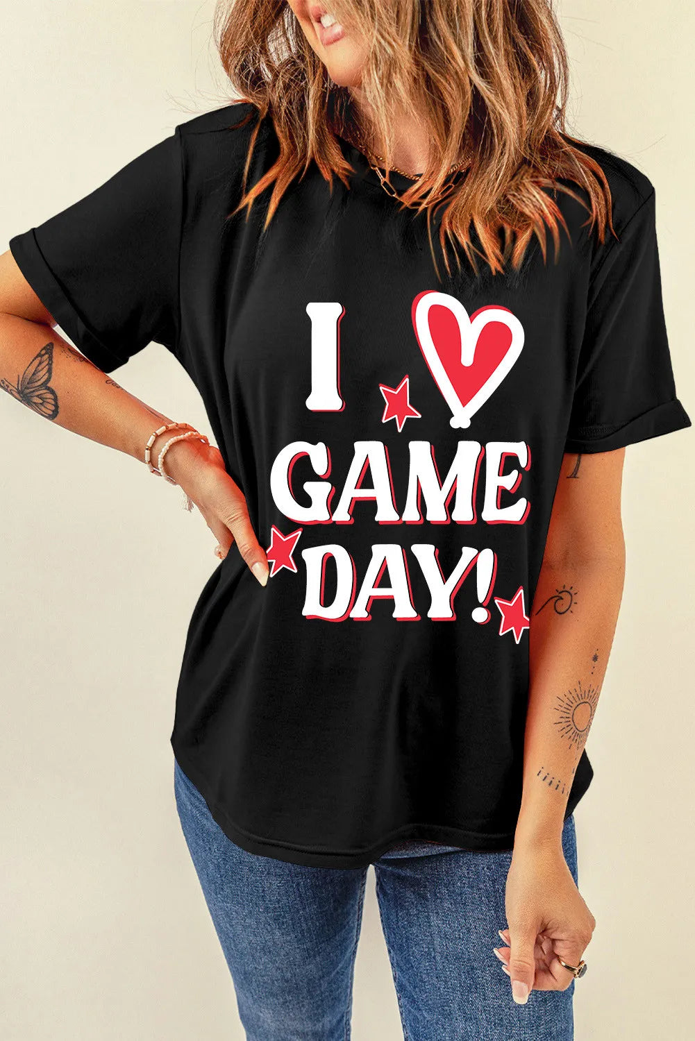 Letter Graphic Round Neck Short Sleeve T-Shirt-Angel Casuals