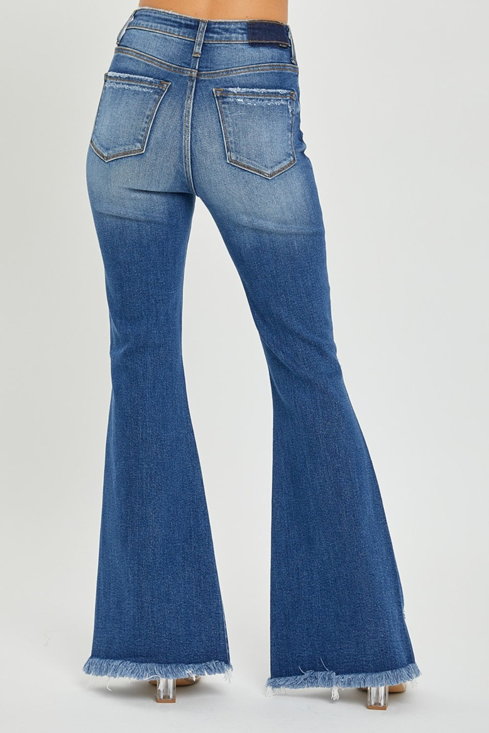 RISEN Full Size High Rise Front Slit Frayed Hem Flare Jeans-Angel Casuals