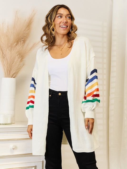 Angel Wings Striped Open Front Dropped Shoulder Cardigan-Angel Casuals