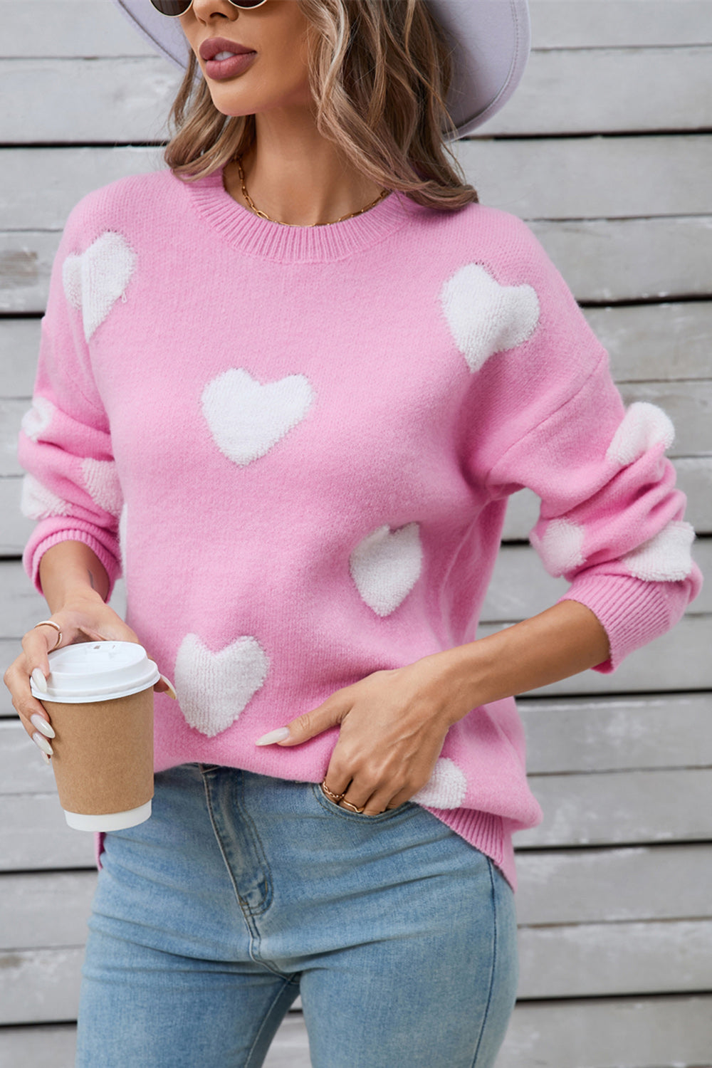 Angel Wings Heart Round Neck Long Sleeve Sweater-Angel Casuals