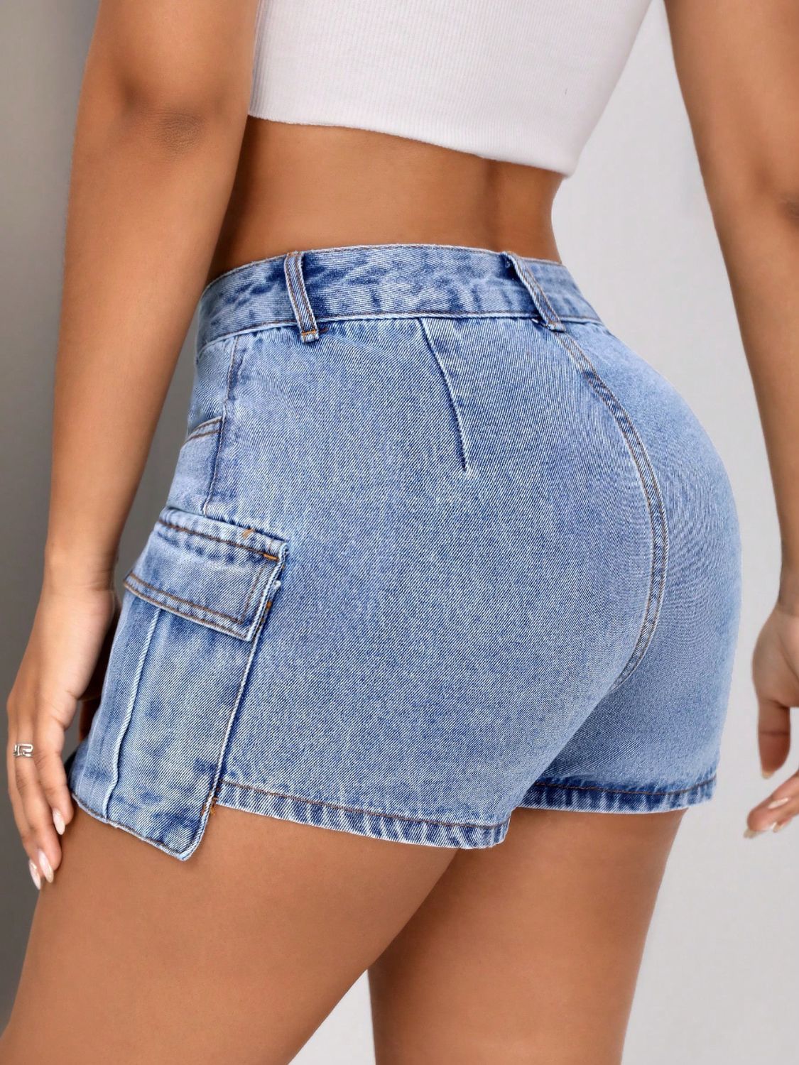 Mid-Rise Waist Denim Shorts with Pockets-Angel Casuals