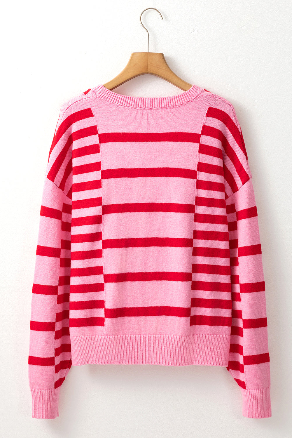 Striped Round Neck Dropped Shoulder Sweater-Angel Casuals