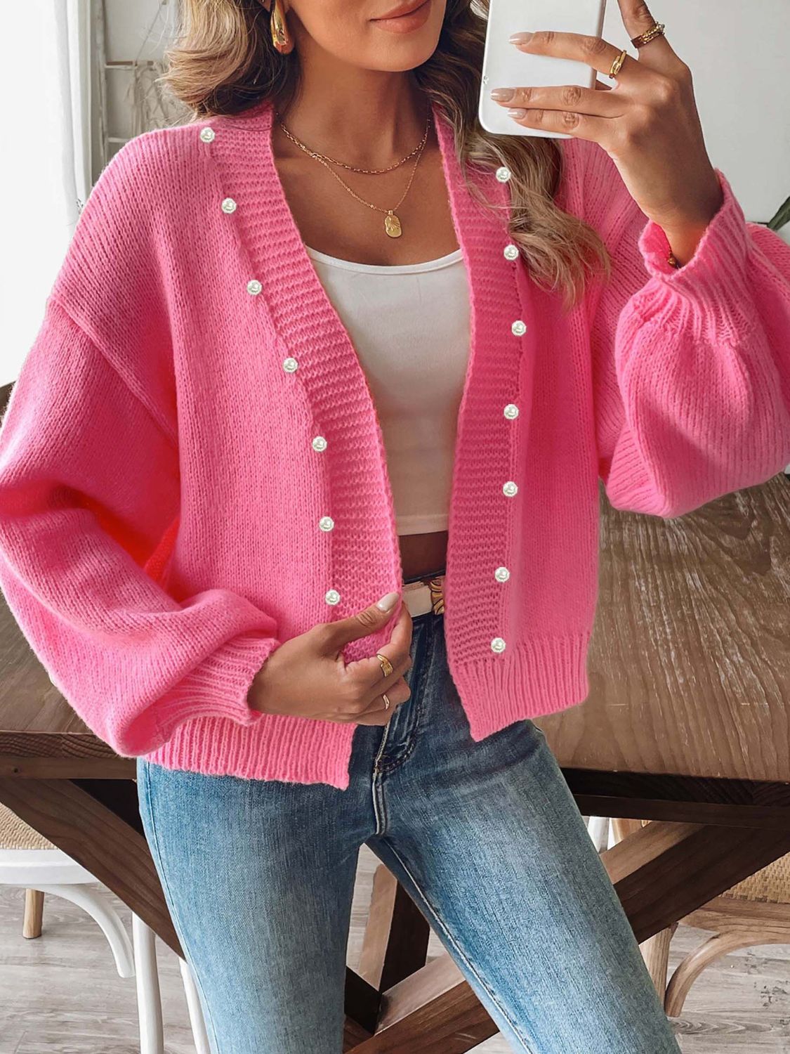 Pearl Open Front Long Sleeve Cardigan-Angel Casuals