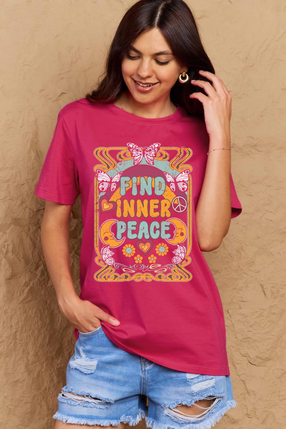 Simply Love Full Size FIND INNER PEACE Graphic Cotton T-Shirt-Angel Casuals