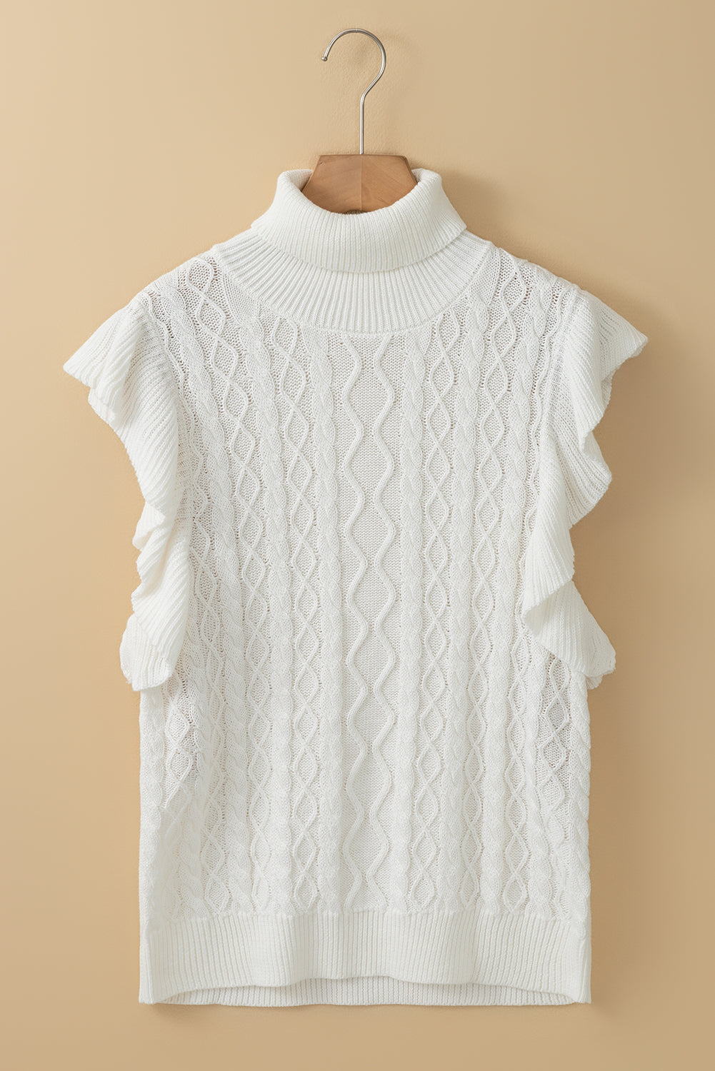 Cable-Knit Turtleneck Cap Sleeve Sweater-Angel Casuals