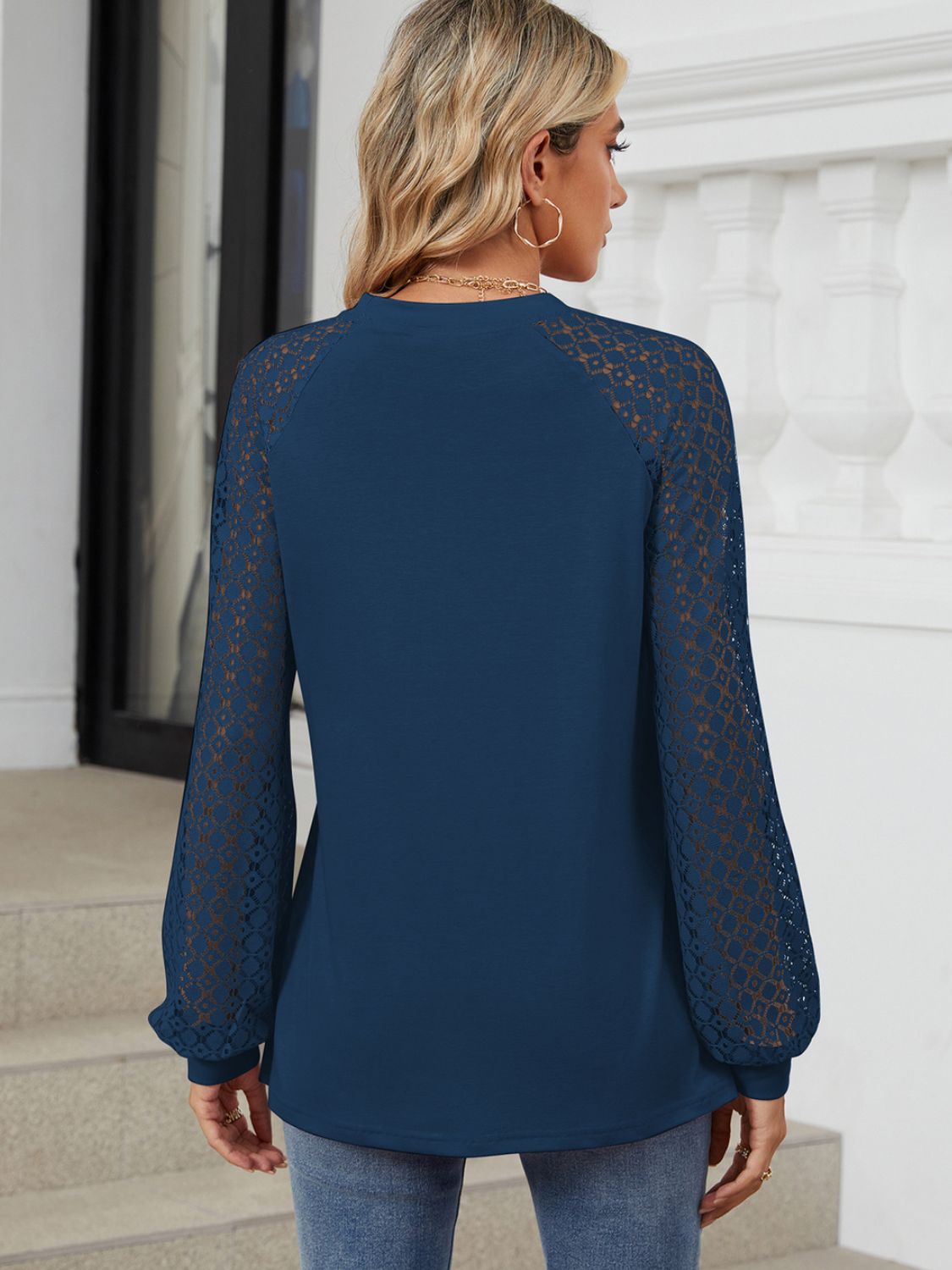 Round Neck Lace Long Sleeve Top-Angel Casuals