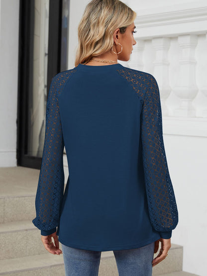 Round Neck Lace Long Sleeve Top-Angel Casuals