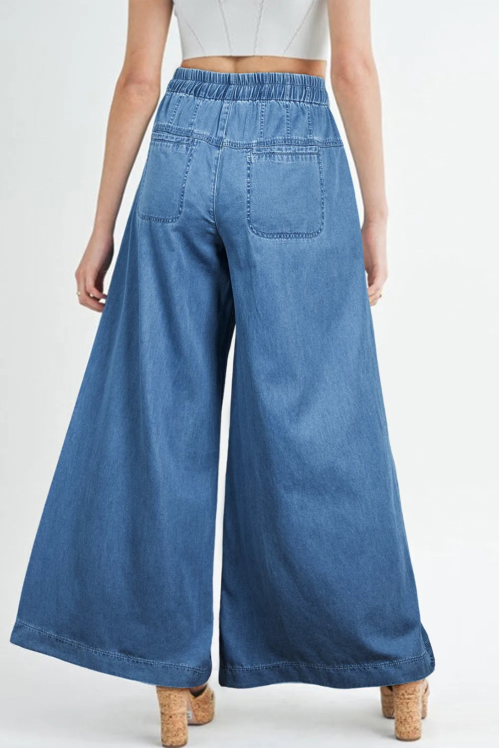 Drawstring Elastic Waist Wide Leg Jeans-Angel Casuals