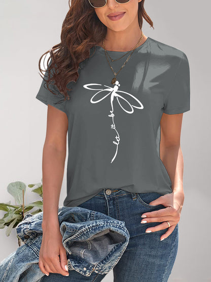 Dragonfly Graphic Round Neck Short Sleeve T-Shirt-Angel Casuals