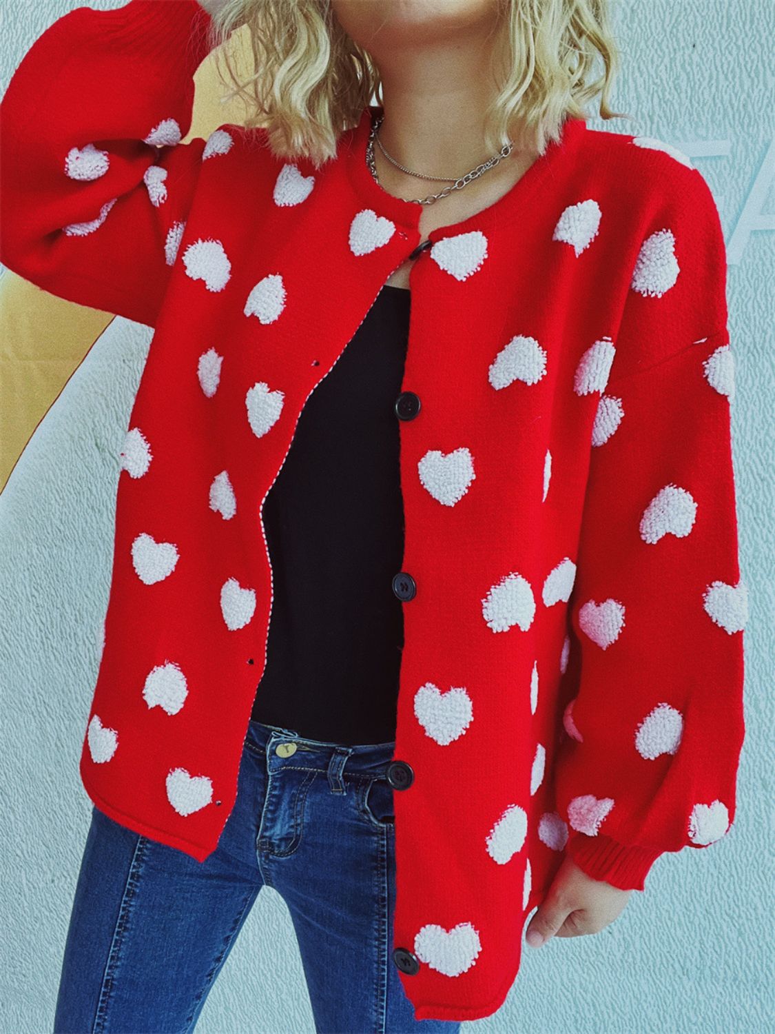 Heart Button Up Long Sleeve Cardigan-Angel Casuals
