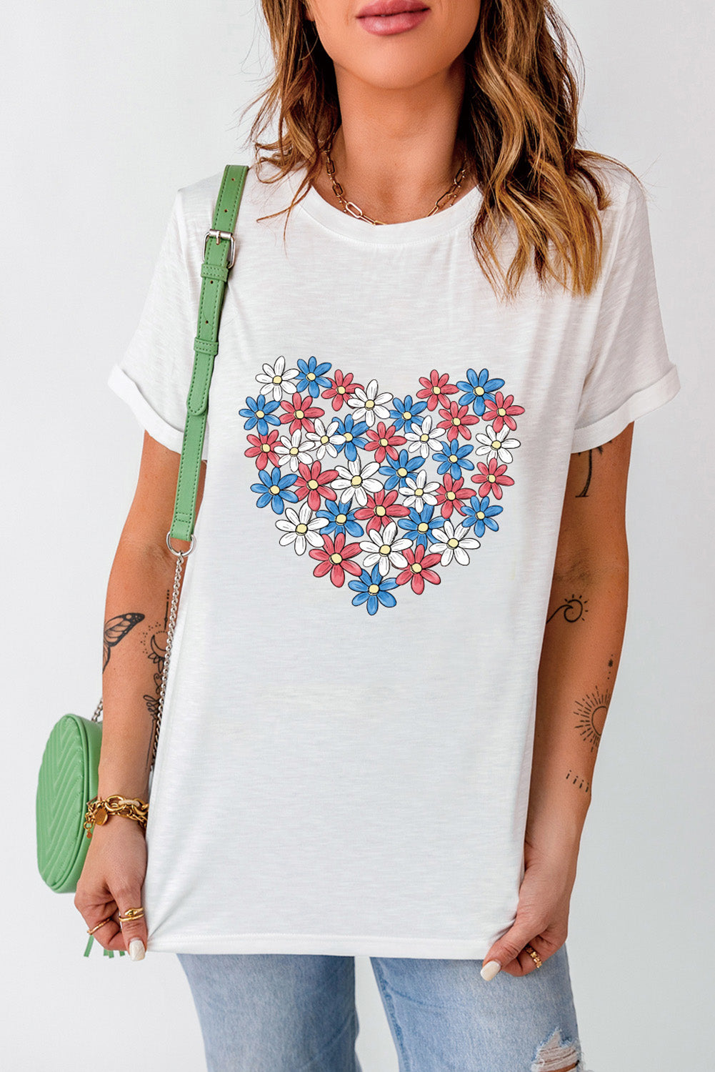 Flower Graphic Round Neck Short Sleeve T-Shirt-Angel Casuals