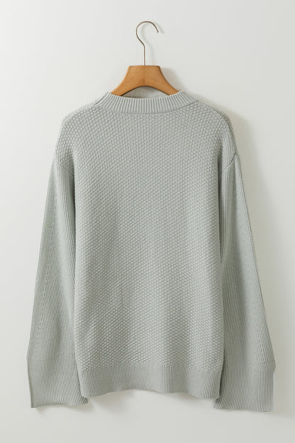 Slit Cuff Round Neck Long Sleeve Sweater-Angel Casuals