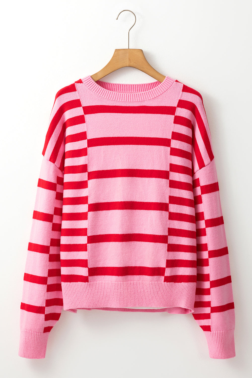 Striped Round Neck Dropped Shoulder Sweater-Angel Casuals