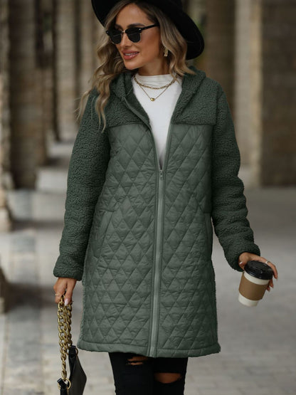 Texture Zip Up Long Sleeve Hooded Coat-Angel Casuals