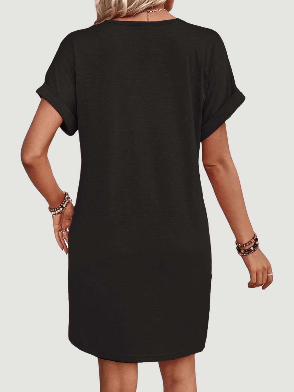 Quarter Button V-Neck Short Sleeve Dress-Angel Casuals