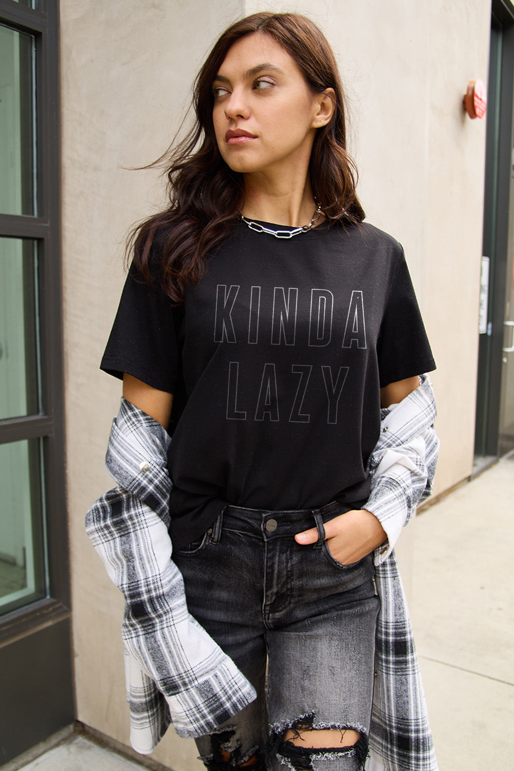 Simply Love Full Size KINDA LAZY Round Neck T-Shirt-Angel Casuals