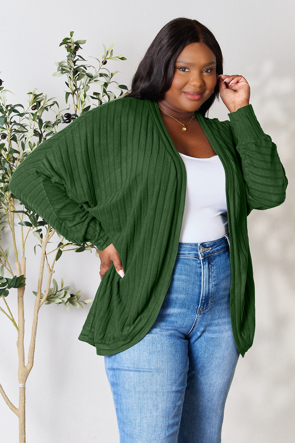 Basic Bae Full Size Ribbed Cocoon Cardigan-Angel Casuals