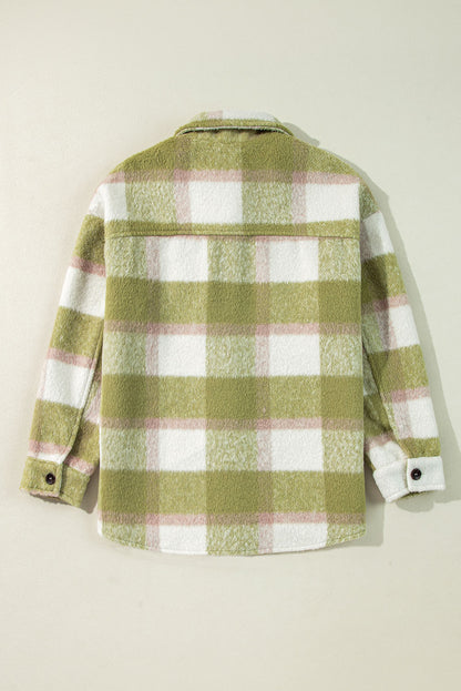 Pocketed Plaid Collared Neck Shacket-Angel Casuals