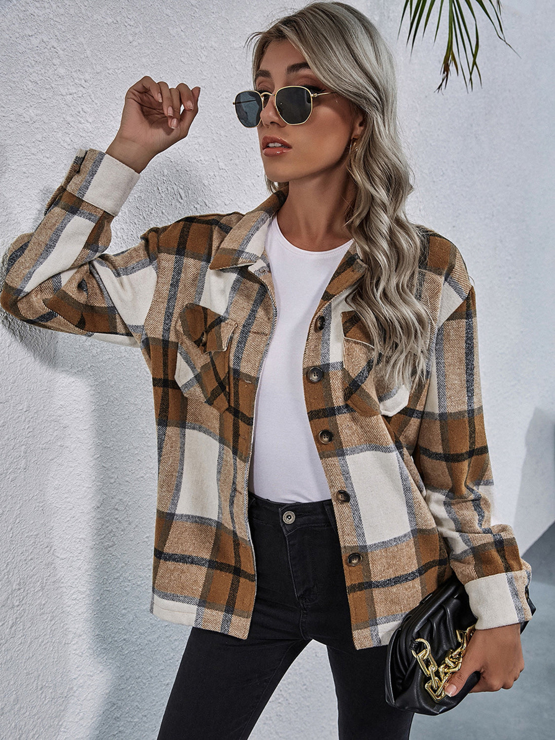 Plaid Button Down Collared Jacket-Angel Casuals