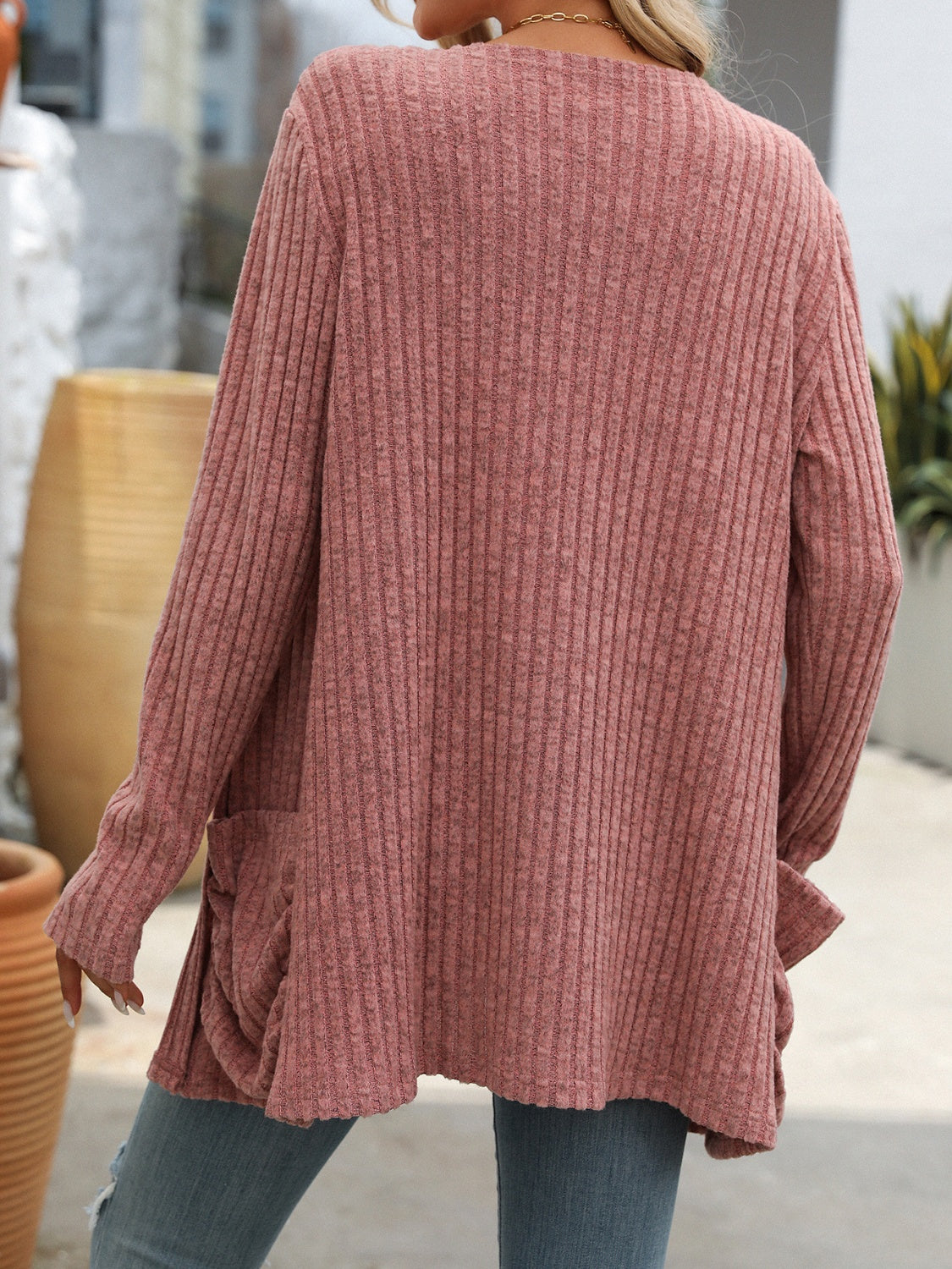 Mandy Open Front Long Sleeve Ribbed Cardigan-Angel Casuals