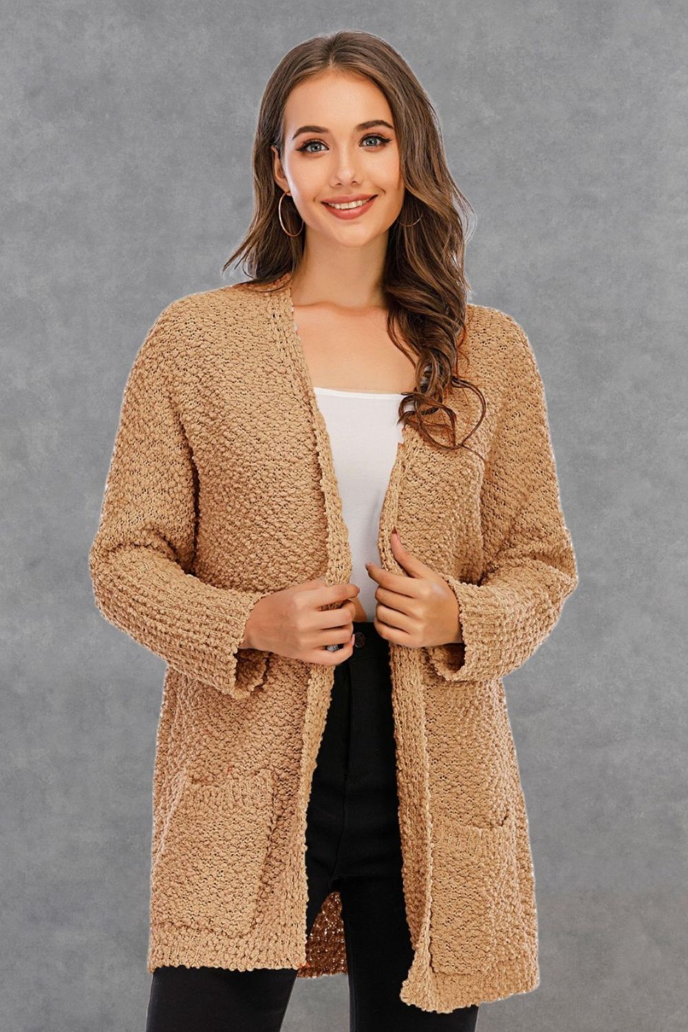 Angel Wings Pocketed Open Front Long Sleeve Cardigan-Angel Casuals