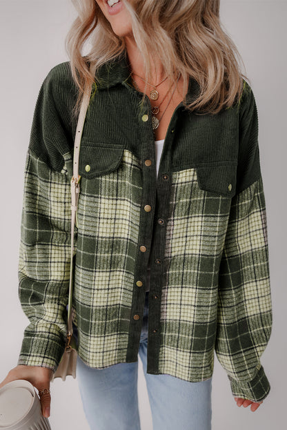 Snap Down Collared Neck Plaid Shacket-Angel Casuals